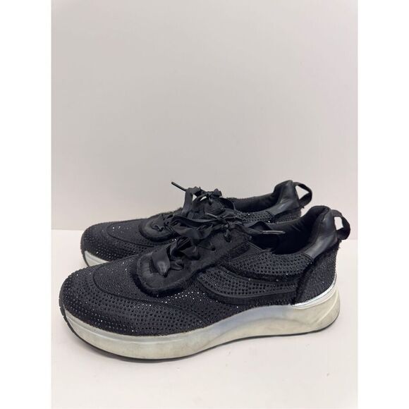 Kenneth Cole Sneakers Womens Size 7.5 Black Rhinestone Ribbon Ties - Picture 3 of 9